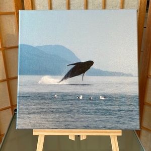 Whale Jumping with Mountains Wall Art Premium Canvas Print